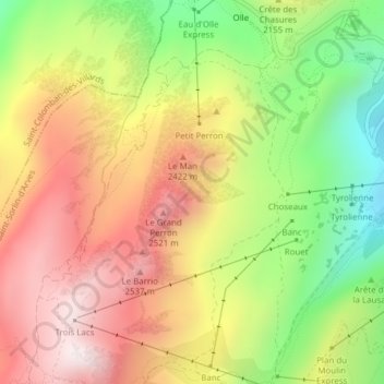 Les Perrons topographic map, elevation, terrain