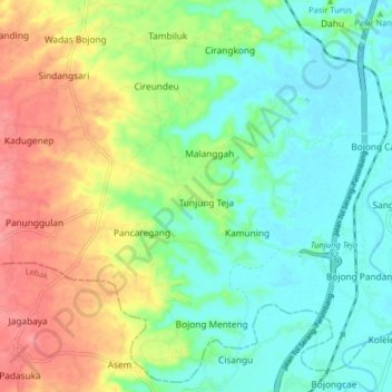 Tunjung Teja topographic map, elevation, terrain