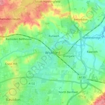 Wickford topographic map, elevation, terrain