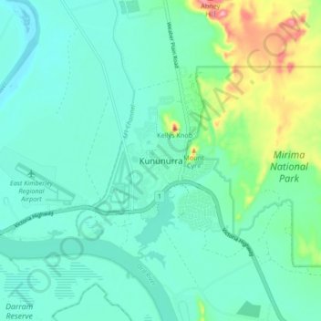 Kununurra topographic map, elevation, terrain