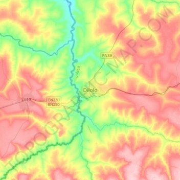 Dilolo topographic map, elevation, terrain