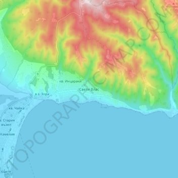 Sveti Vlas topographic map, elevation, terrain