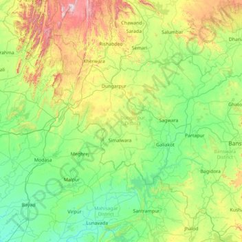Dūngarpur topographic map, elevation, terrain