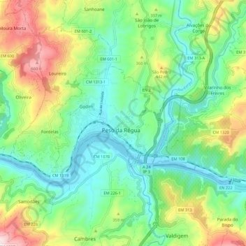 Peso da Régua topographic map, elevation, terrain