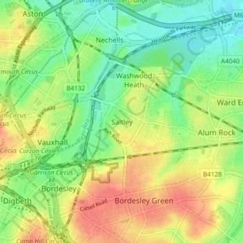 Saltley topographic map, elevation, terrain