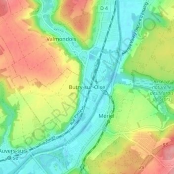 Butry-sur-Oise topographic map, elevation, terrain