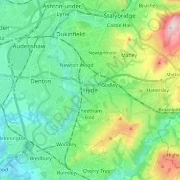 Hyde topographic map, elevation, terrain