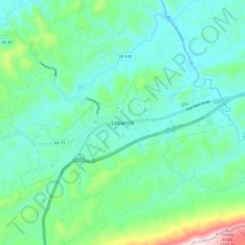 Lebanon topographic map, elevation, terrain