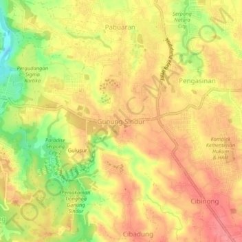 Gunung Sindur topographic map, elevation, terrain