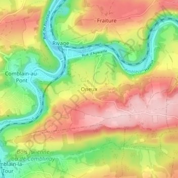 Oneux topographic map, elevation, terrain