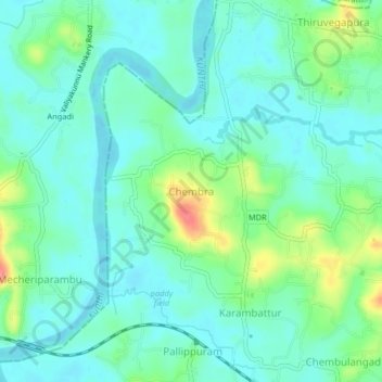 Chembra topographic map, elevation, terrain