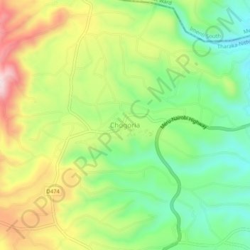 Chogoria topographic map, elevation, terrain