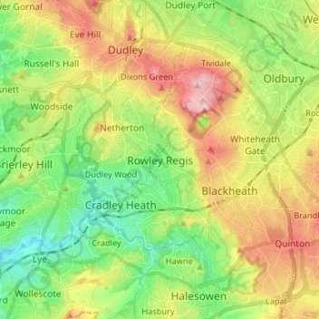 Rowley Regis topographic map, elevation, terrain