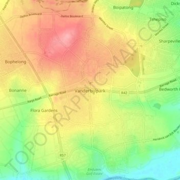 Vanderbijlpark topographic map, elevation, terrain