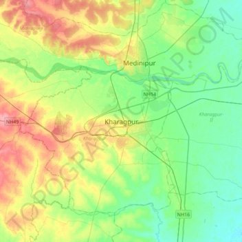 Kharagpur topographic map, elevation, terrain