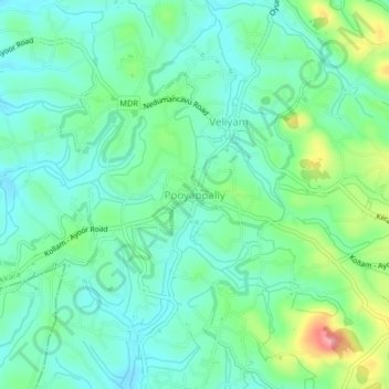 Pooyappally topographic map, elevation, terrain