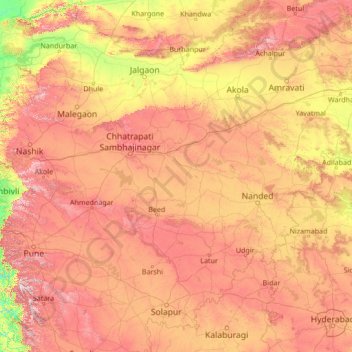 Maharashtra topographic map, elevation, terrain
