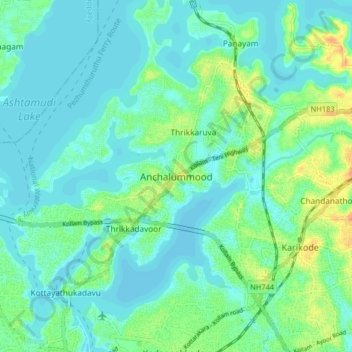 Anchalummood topographic map, elevation, terrain