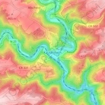 Kautenbach topographic map, elevation, terrain