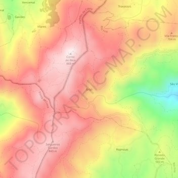 Grijó topographic map, elevation, terrain