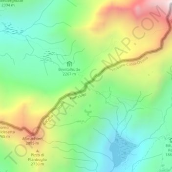 Bocchetta d'Arbola topographic map, elevation, terrain