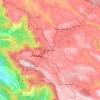 Vagamon topographic map, elevation, terrain