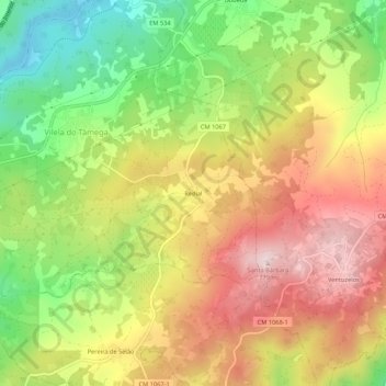 Redial topographic map, elevation, terrain