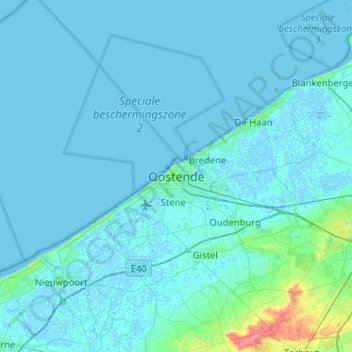 Ostend topographic map, elevation, terrain