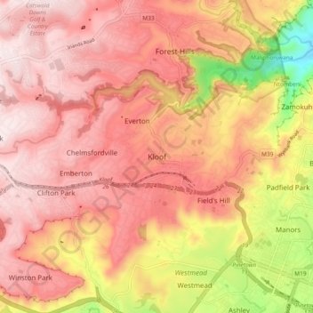 Kloof topographic map, elevation, terrain