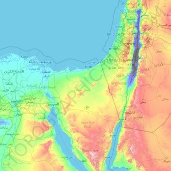 North Sinai Governorate topographic map, elevation, terrain