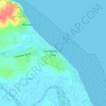 Leysdown-on-Sea topographic map, elevation, terrain