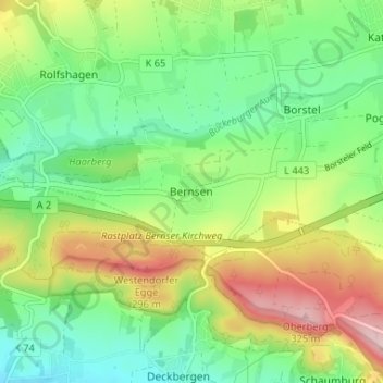 Bernsen topographic map, elevation, terrain