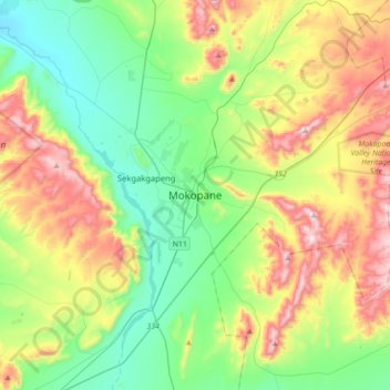 Mokopane topographic map, elevation, terrain