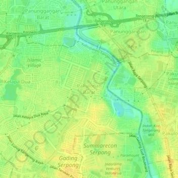 Pakulonan Barat topographic map, elevation, terrain