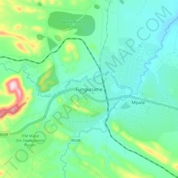 Fungurume topographic map, elevation, terrain
