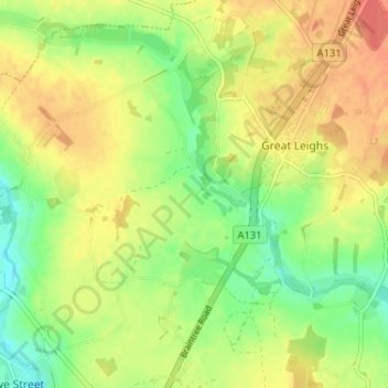 Little Leighs topographic map, elevation, terrain