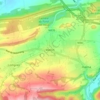 Wellin topographic map, elevation, terrain