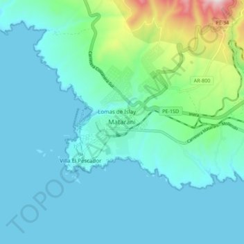 Matarani topographic map, elevation, terrain