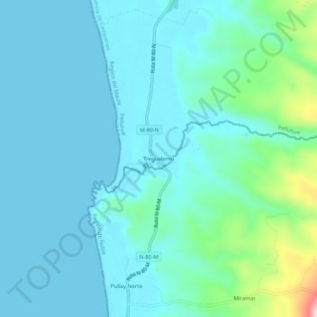 Tregualemu topographic map, elevation, terrain