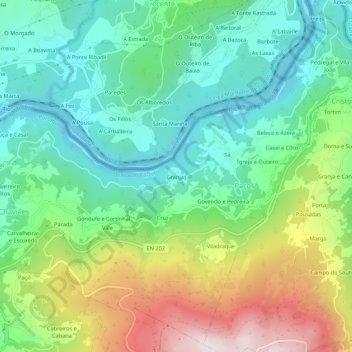 Granjas topographic map, elevation, terrain