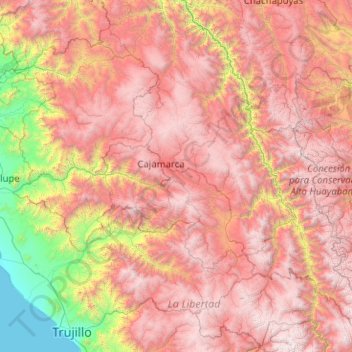 Provincia de Cajamarca topographic map, elevation, terrain