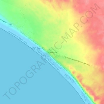 Bahía Creek topographic map, elevation, terrain