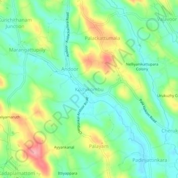 Kozhikombu topographic map, elevation, terrain