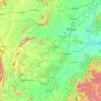 Balangir topographic map, elevation, terrain