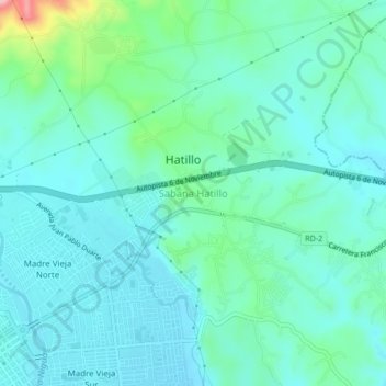 Sabana Hatillo topographic map, elevation, terrain