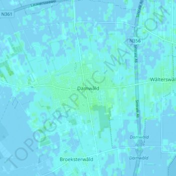 Damwâld topographic map, elevation, terrain