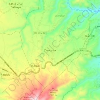 Zaragoza topographic map, elevation, terrain