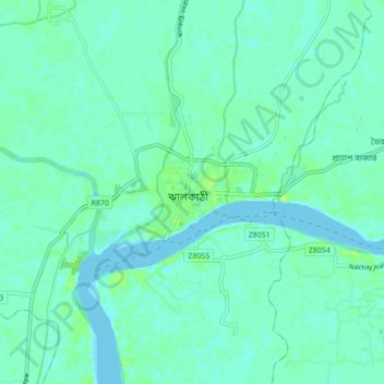 Jhalokathi topographic map, elevation, terrain