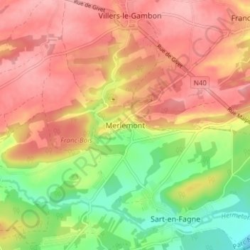 Merlemont topographic map, elevation, terrain