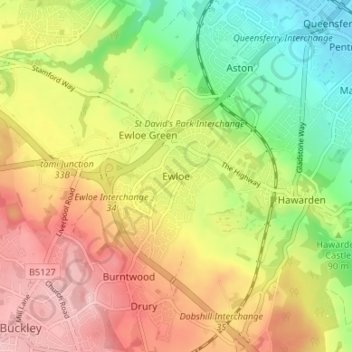 Ewloe topographic map, elevation, terrain
